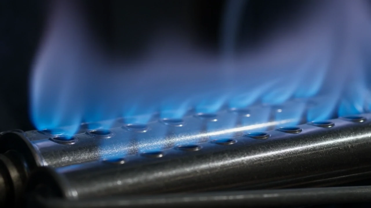 Illustrative image: the burners of a gas furnace alight.